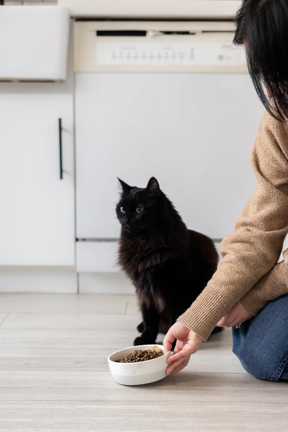 Ceramic Paws off Cat Bowl, Holds 1.3 Cups, Whisker-Friendly Pet Dish for Food and Water, Microwave and Dishwasher Safe, Small