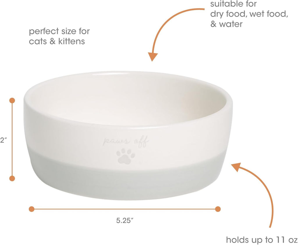 Ceramic Paws off Cat Bowl, Holds 1.3 Cups, Whisker-Friendly Pet Dish for Food and Water, Microwave and Dishwasher Safe, Small