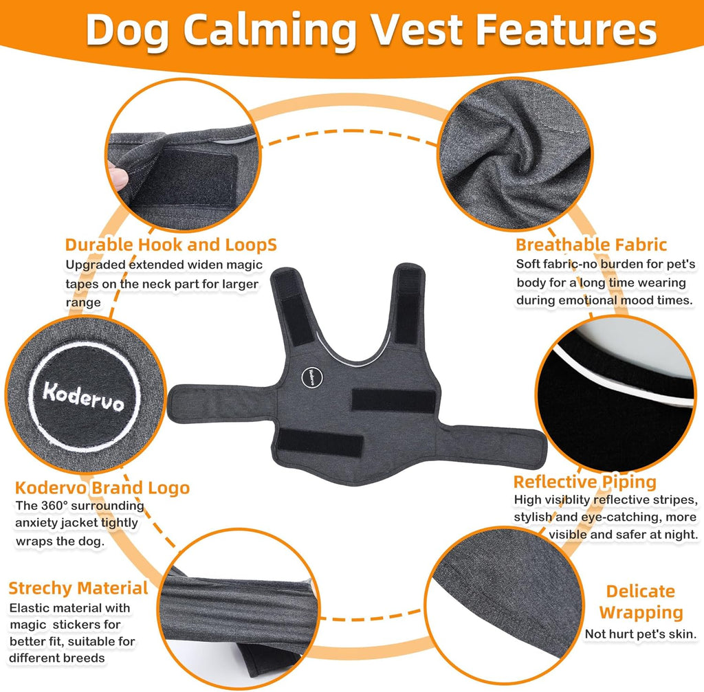 Kodervo Dog Anxiety Vest - Calming Jacket for Storms, Fireworks & Stress