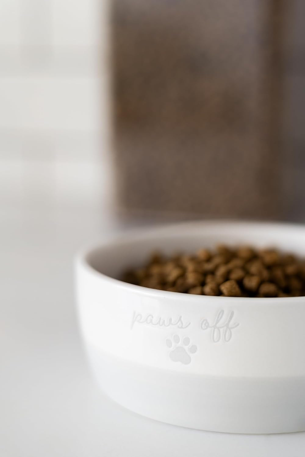 Ceramic Paws off Cat Bowl, Holds 1.3 Cups, Whisker-Friendly Pet Dish for Food and Water, Microwave and Dishwasher Safe, Small