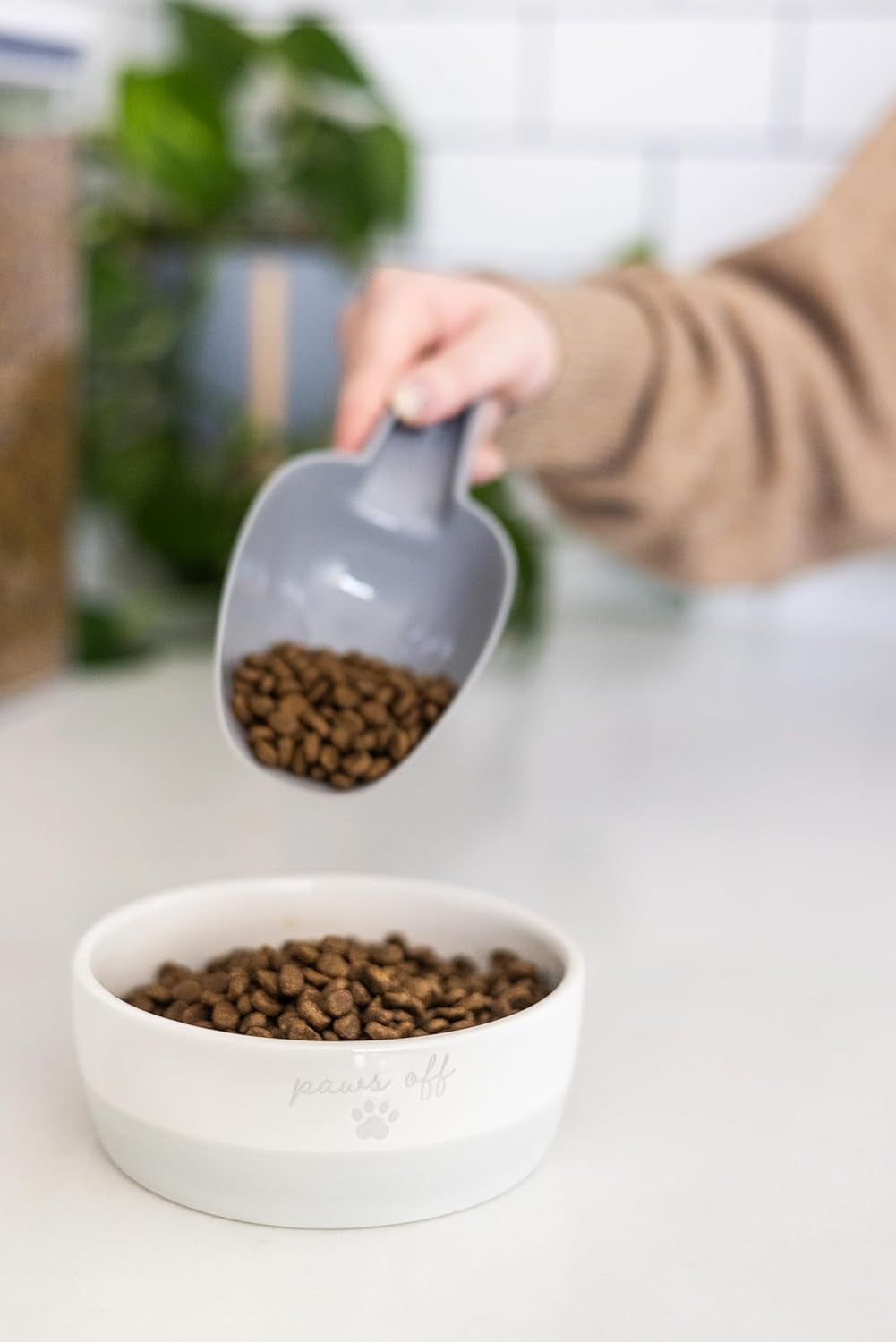 Ceramic Paws off Cat Bowl, Holds 1.3 Cups, Whisker-Friendly Pet Dish for Food and Water, Microwave and Dishwasher Safe, Small
