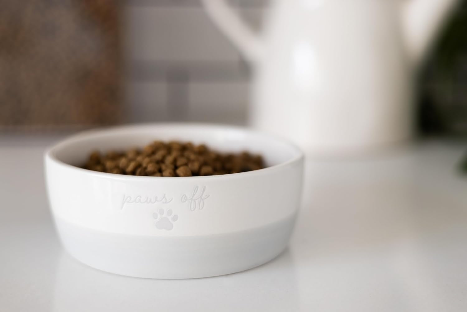 Ceramic Paws off Cat Bowl, Holds 1.3 Cups, Whisker-Friendly Pet Dish for Food and Water, Microwave and Dishwasher Safe, Small