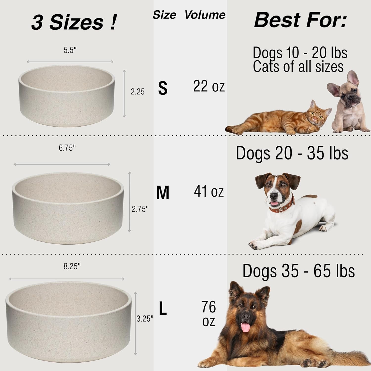 Loving Pets Dolce Bamboo Dog Bowl - Eco-Friendly Food & Water Dish, Medium