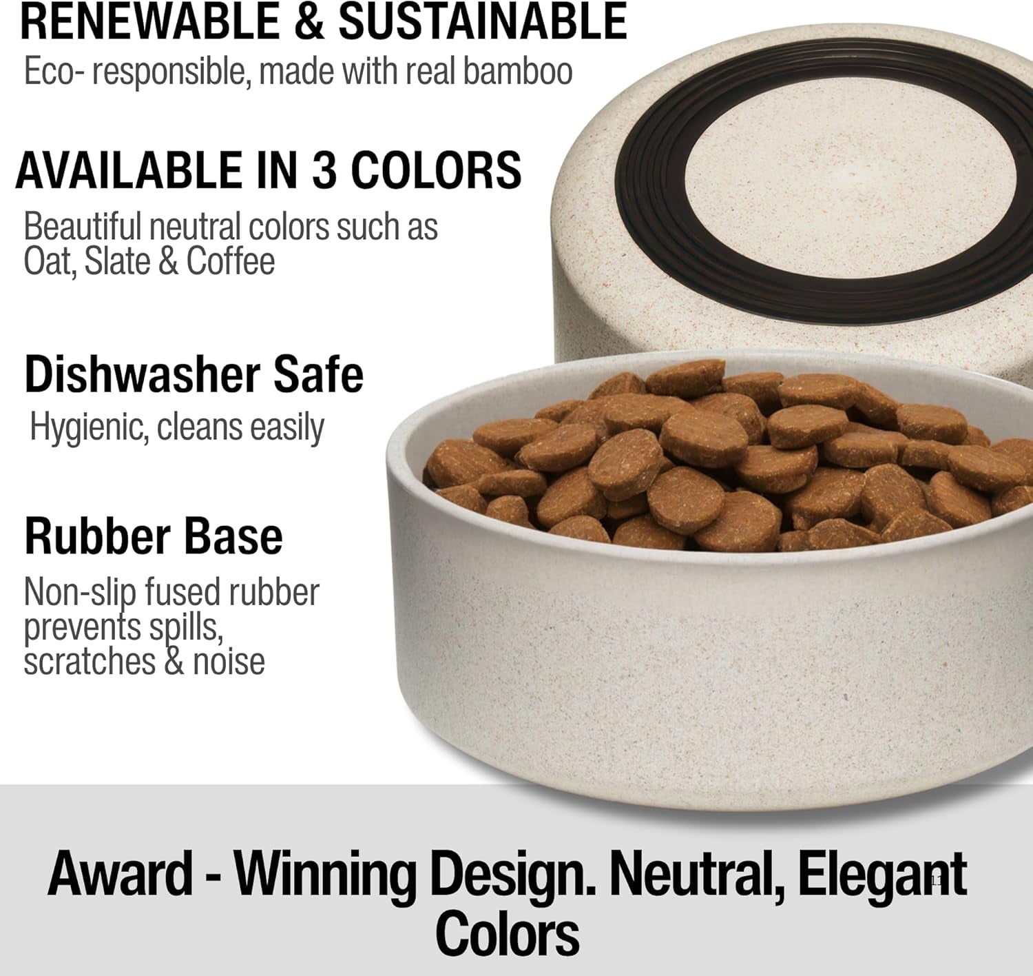 Loving Pets Dolce Bamboo Dog Bowl - Eco-Friendly Food & Water Dish, Medium